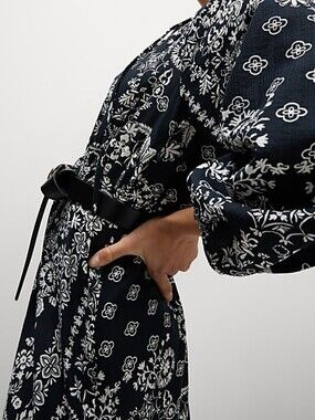 M&S Navy & White Printed Midi Dress